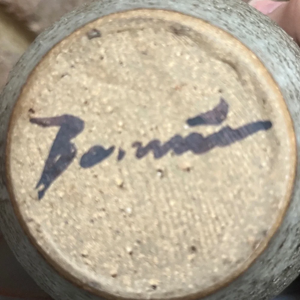 Vtg Signed Studio Pottery Bud Vase Abstract Swirl Stoneware 5